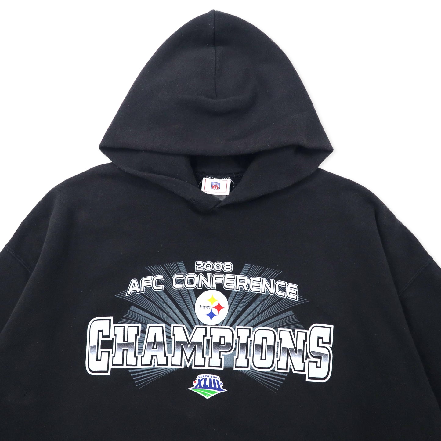 NFL Pittsburgh Steelers ビッグサイズ プルオーバーパーカー XXL ブラック コットン 裏起毛 2008 AFC CONFERENCE CHAMPIONS