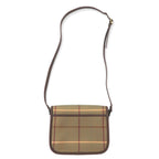 Burberrys Old Window Pen Check Shoulder Bag Beige Beaded Nylon Canvas Leather