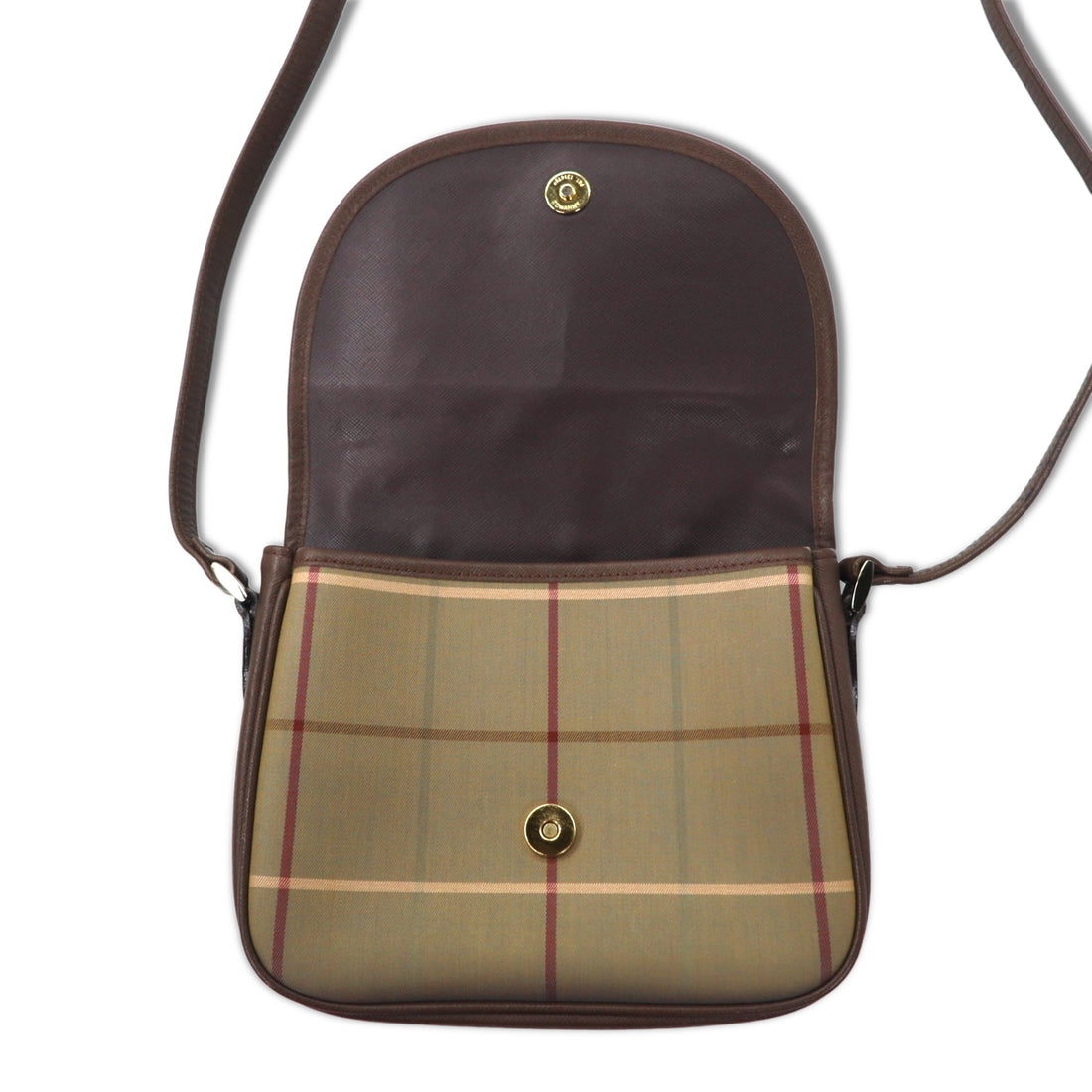 Burberrys Old Window Pen Check Shoulder Bag Beige Beaded Nylon Canvas Leather