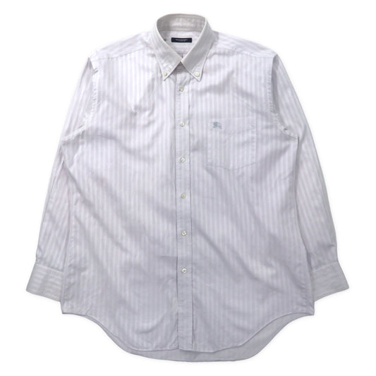 BURBERRY ボタンダウン ドレスシャツ L ホワイト ストライプ コットン ワンポイントロゴ刺繍 日本製
