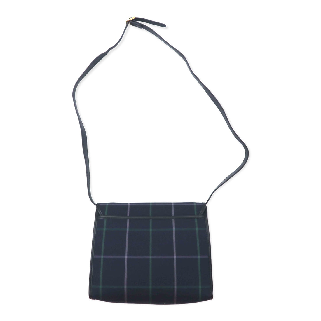 Burberrys Old Windowpane Check Shoulder Bag Navy Nylon Canvas Leather