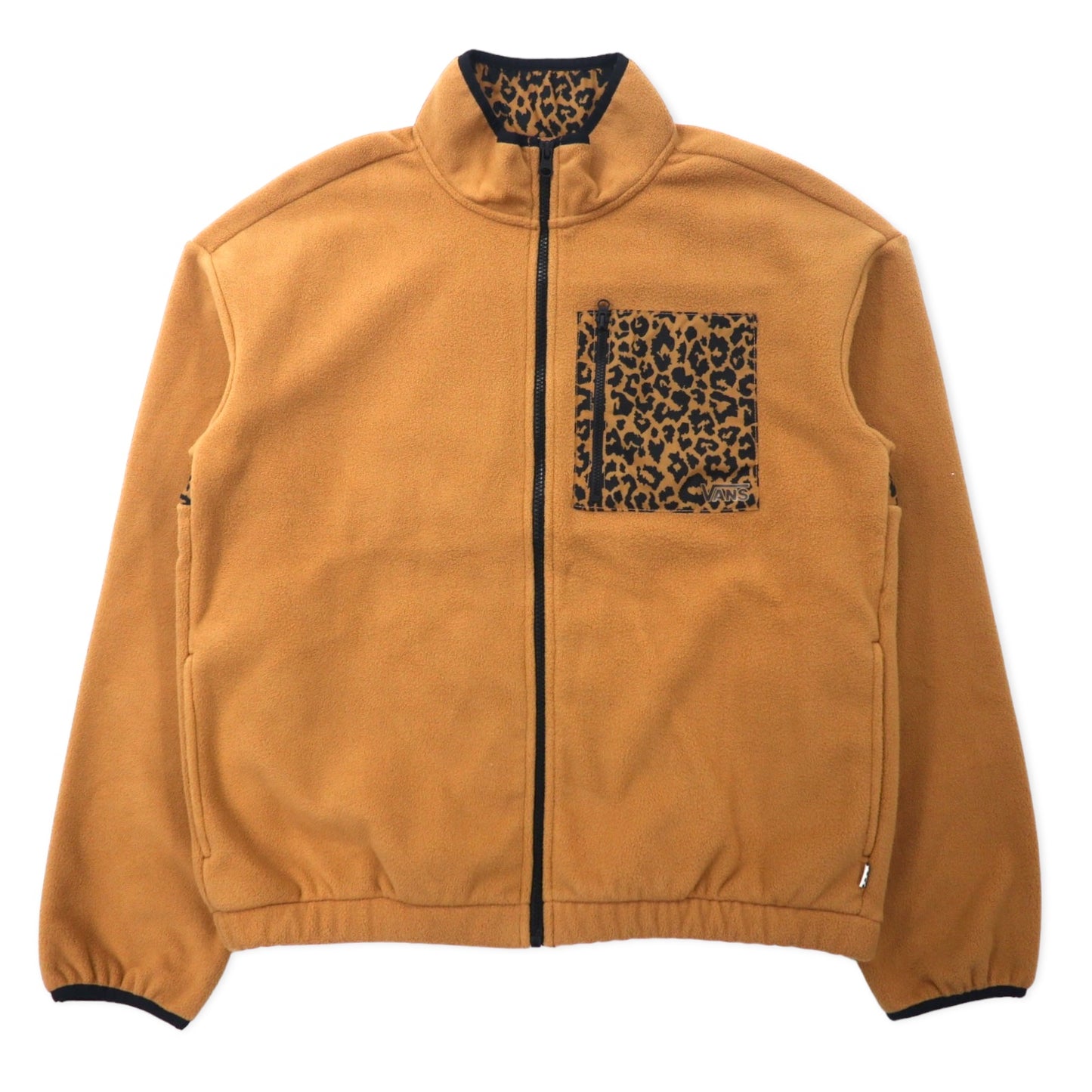 日本然リトテ-古着オンライン-VANS フルジップ フリースジャケット S ベージュ ポリエステル レオパード-VANS Full Zip FLEECE Jacket S Beige Polyester Leopard