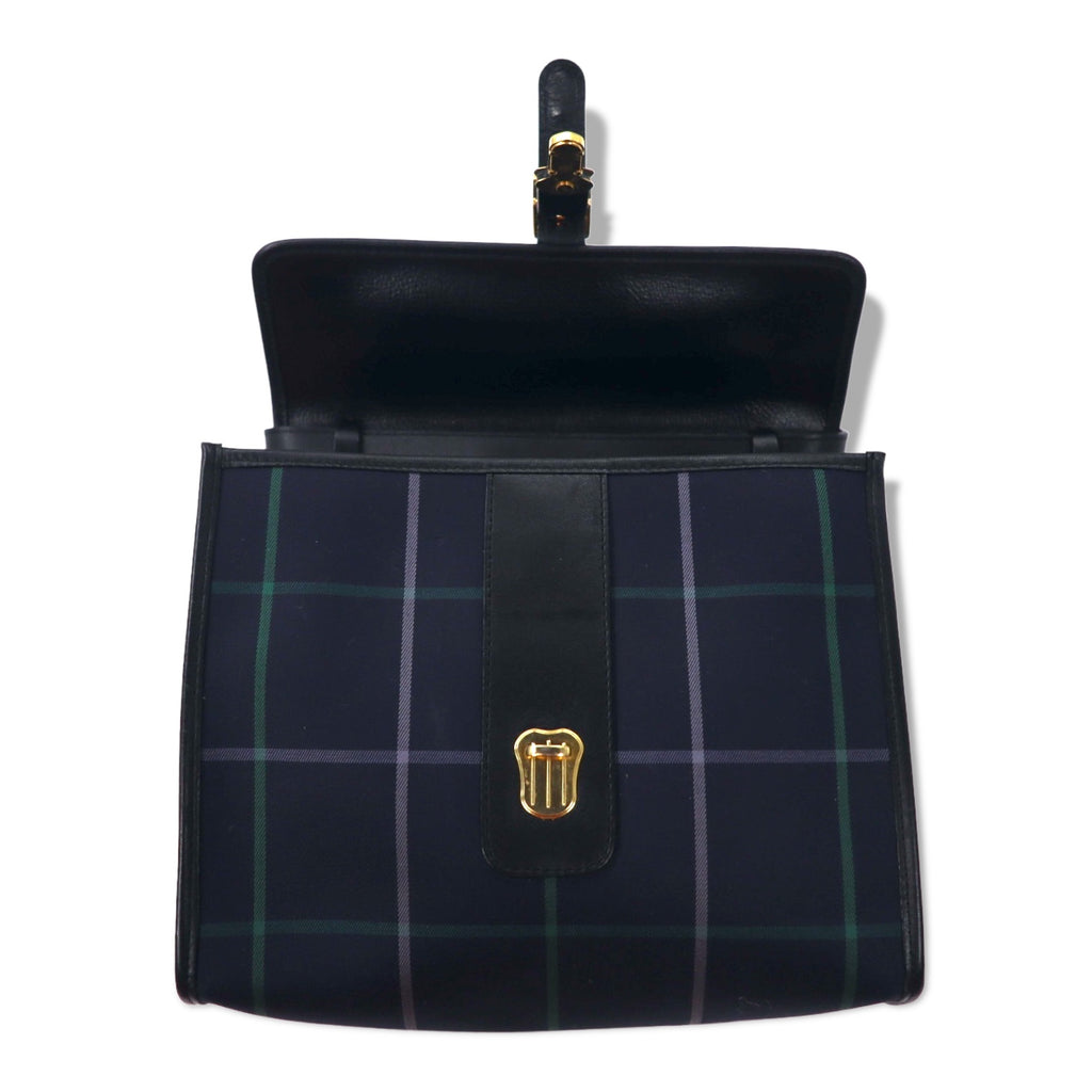 Burberrys Old Windowpane Check Shoulder Bag Navy Nylon Canvas Leather