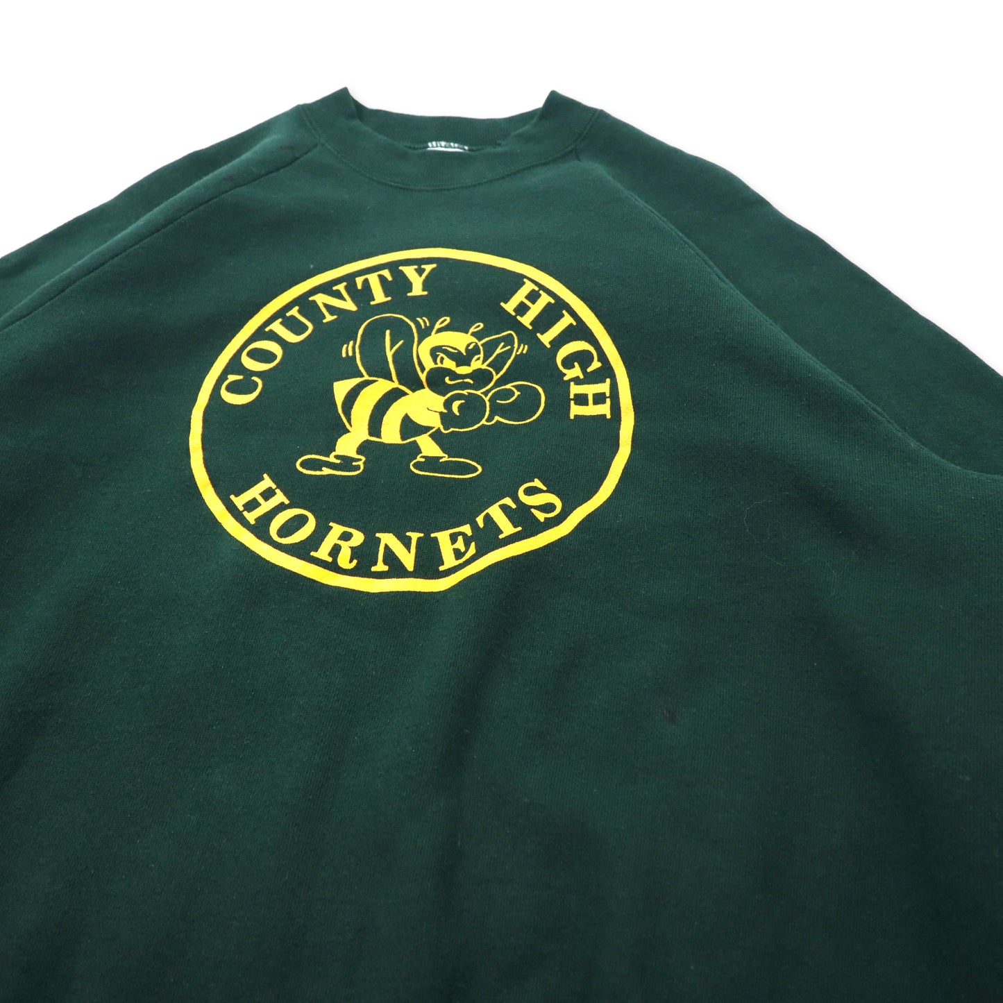 USA製 90年代 FRUIT OF THE LOOM カレッジプリントスウェット XXL グリーン コットン 裏起毛 COUNTY HIGH HORNETS ビッグサイズ 90年代