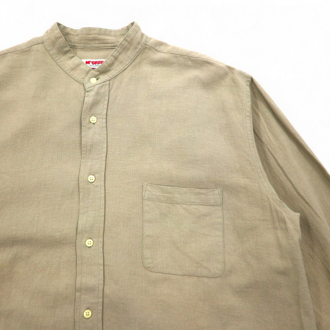 McGREGOR 90s Linen Band Collar Shirt, XL, Beige, Big Size, Made in Japan
