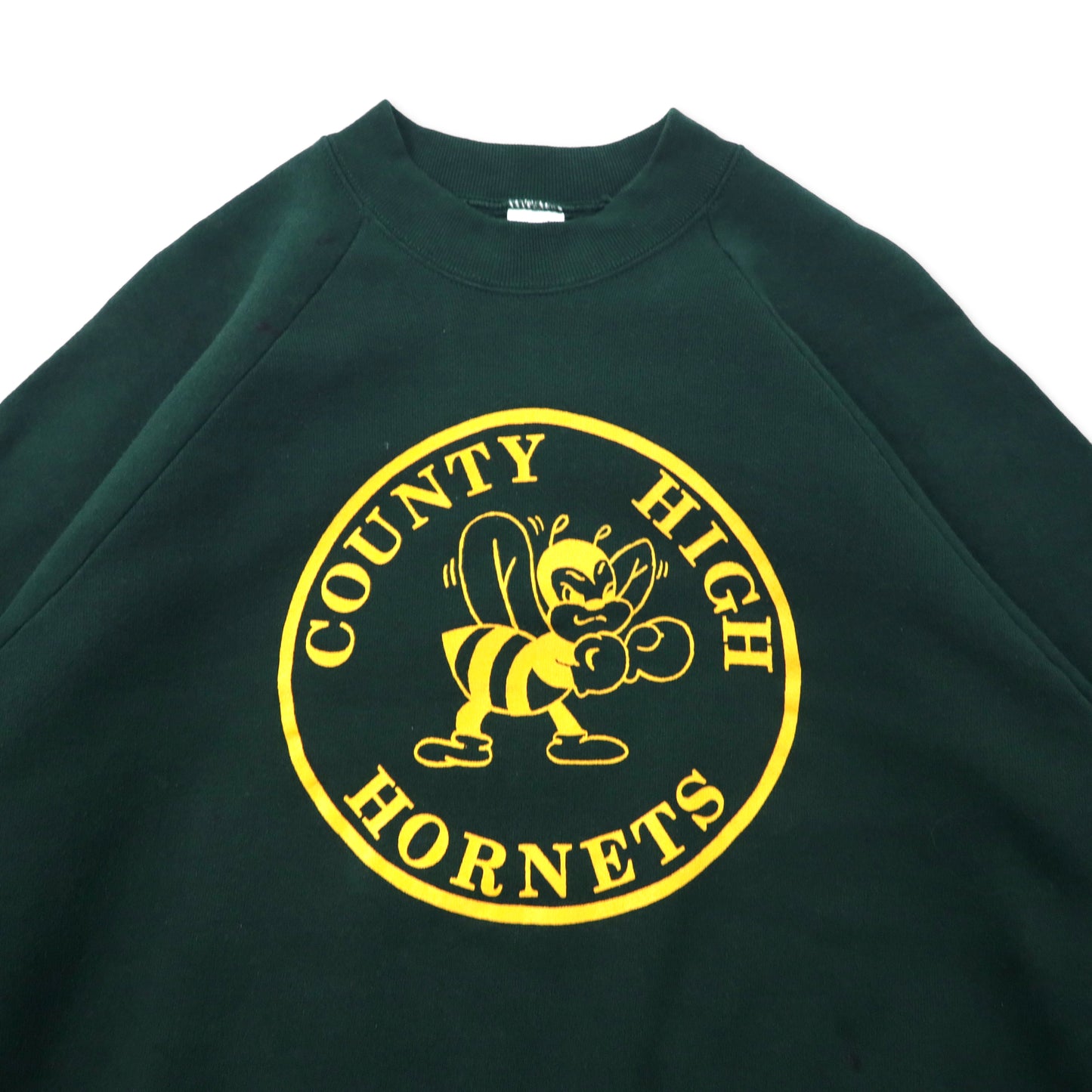 USA製 90年代 FRUIT OF THE LOOM カレッジプリントスウェット XXL グリーン コットン 裏起毛 COUNTY HIGH HORNETS ビッグサイズ 90年代