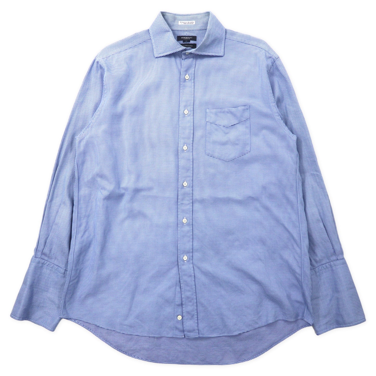 BURBERRY ドレスシャツ 42 ブルー チェック コットン カブスボタンホール CLUB COLLECTION 日本製