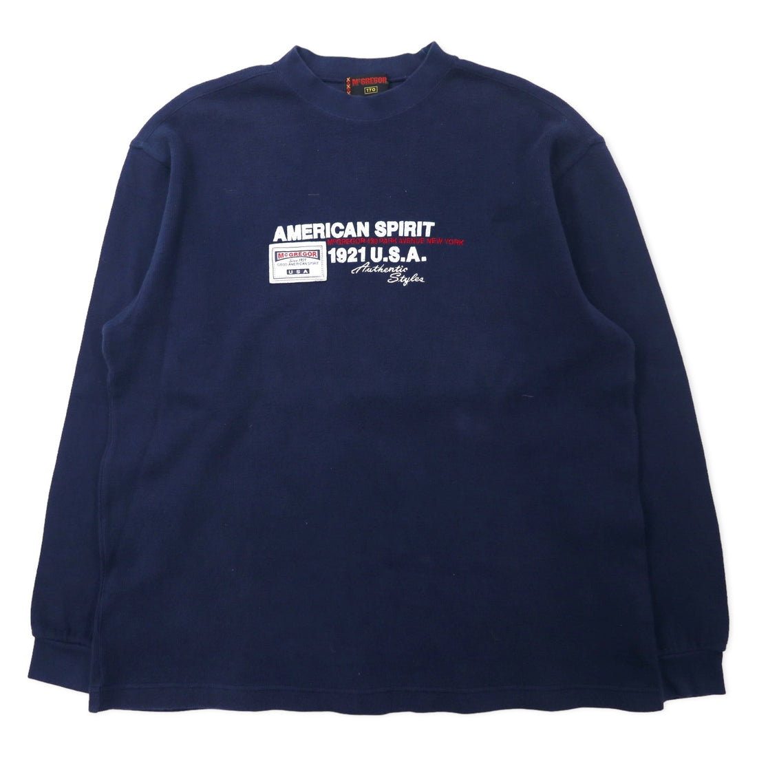 日本然リトテ-古着オンライン-McGREGOR 90年代 クルーネック スウェット 170 ネイビー コットン AMERICAN SPIRIT 刺繍-McGREGOR 90's Crewneck Sweatshirt 170 Navy Cotton American Spirit embroidery