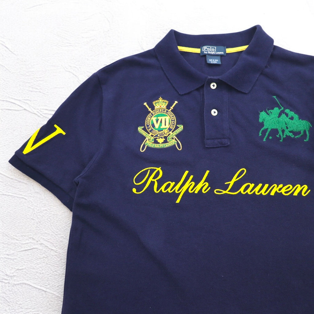 Polo by Ralph Lauren 90年代 ロゴ刺繍 ポロシャツ S ネイビー 鹿の子 R.L.COUNTY RIDERS & JOCKEY CLUB