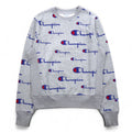 Champion Reverse Weave Sweatshirt L Grey All-over Script Logo Blue Single Tag Reissue