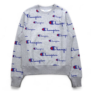 Champion リバースウィーブ REVERSE WEAVE スウェット L グレー 総柄 スクリプトロゴ 青単タグ 復刻
