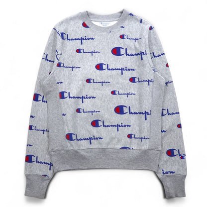 Champion リバースウィーブ REVERSE WEAVE スウェット L グレー 総柄 スクリプトロゴ 青単タグ 復刻