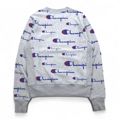 Champion リバースウィーブ REVERSE WEAVE スウェット L グレー 総柄 スクリプトロゴ 青単タグ 復刻