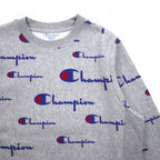 Champion Reverse Weave Sweatshirt L Grey All-over Script Logo Blue Single Tag Reissue