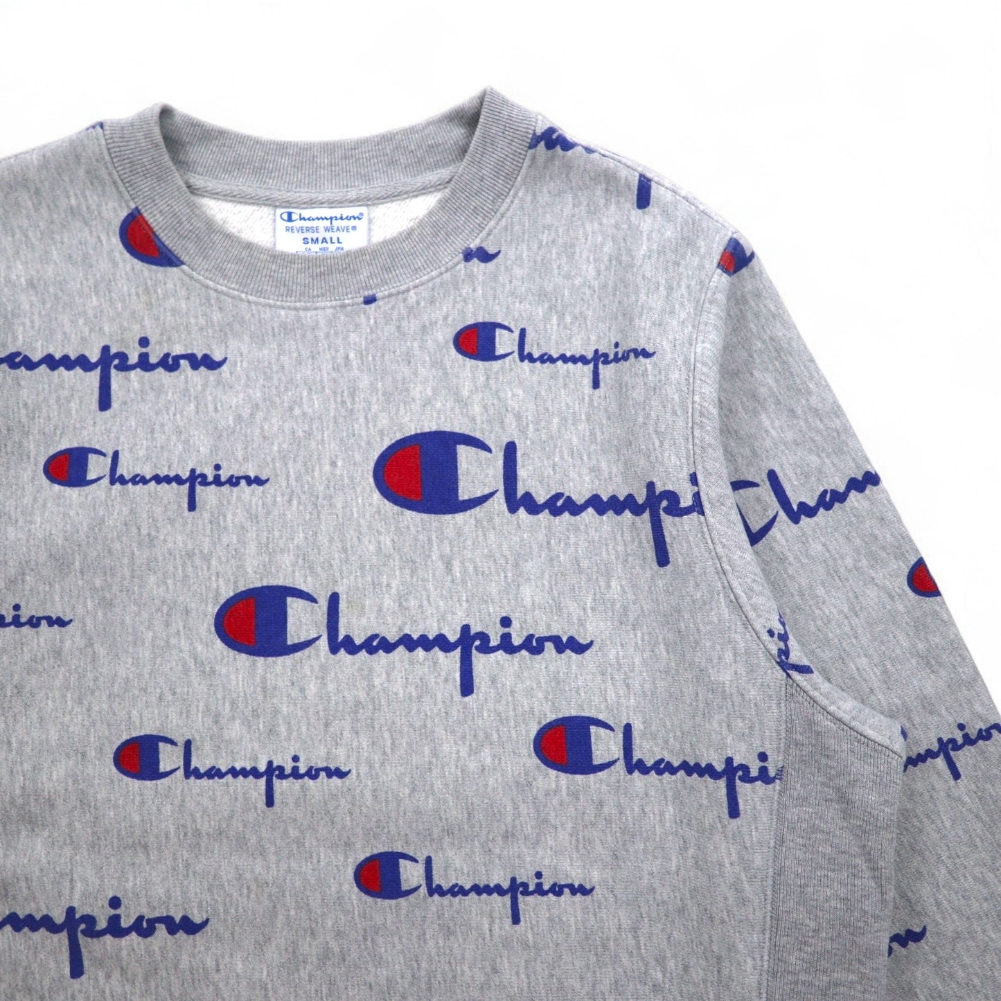 Champion リバースウィーブ REVERSE WEAVE スウェット L グレー 総柄 スクリプトロゴ 青単タグ 復刻