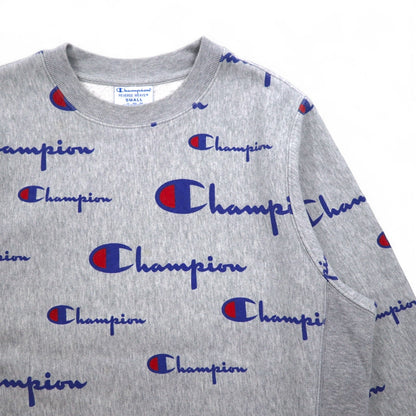 Champion リバースウィーブ REVERSE WEAVE スウェット L グレー 総柄 スクリプトロゴ 青単タグ 復刻