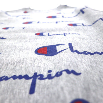 Champion リバースウィーブ REVERSE WEAVE スウェット L グレー 総柄 スクリプトロゴ 青単タグ 復刻