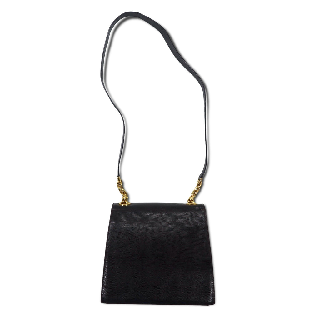 Salvatore Ferragamo Lizard-embossed trapezoid chain shoulder bag in brown leather Q 21 4654 Made in Italy