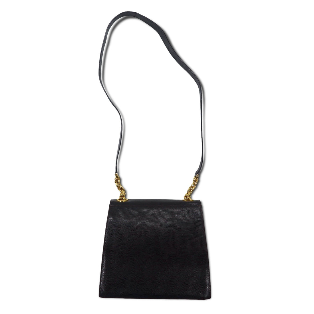 Salvatore Ferragamo Lizard-embossed trapezoid chain shoulder bag in brown leather Q 21 4654 Made in Italy