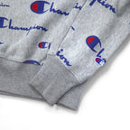 Champion Reverse Weave Sweatshirt L Grey All-over Script Logo Blue Single Tag Reissue