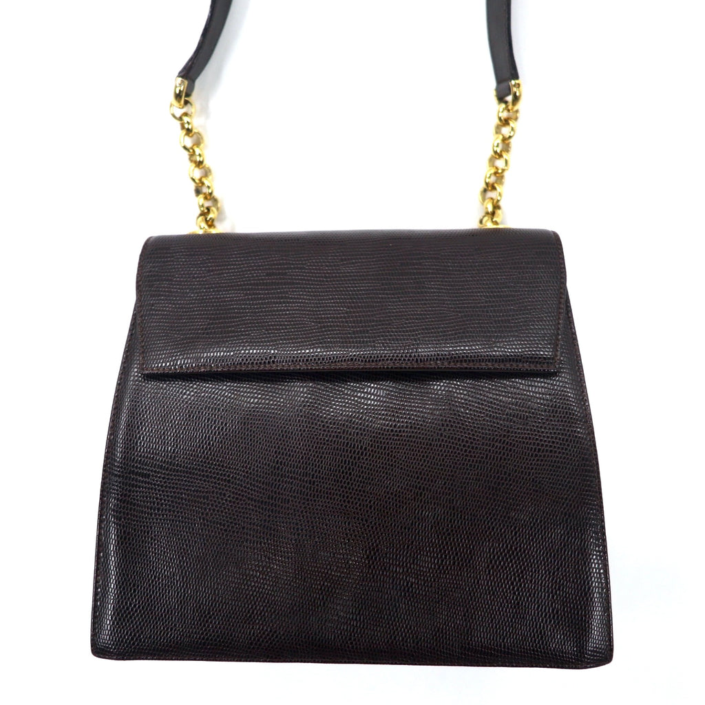 Salvatore Ferragamo Lizard-embossed trapezoid chain shoulder bag in brown leather Q 21 4654 Made in Italy
