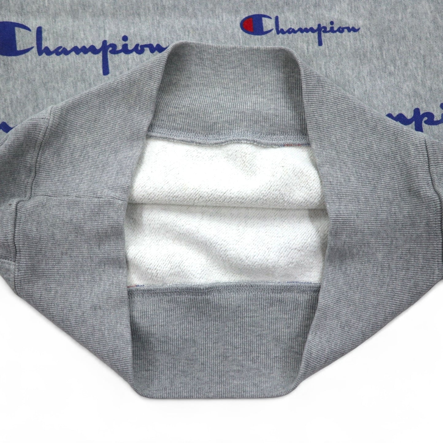 Champion リバースウィーブ REVERSE WEAVE スウェット L グレー 総柄 スクリプトロゴ 青単タグ 復刻