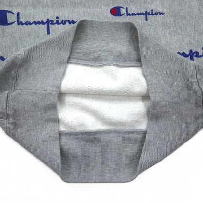 Champion リバースウィーブ REVERSE WEAVE スウェット L グレー 総柄 スクリプトロゴ 青単タグ 復刻