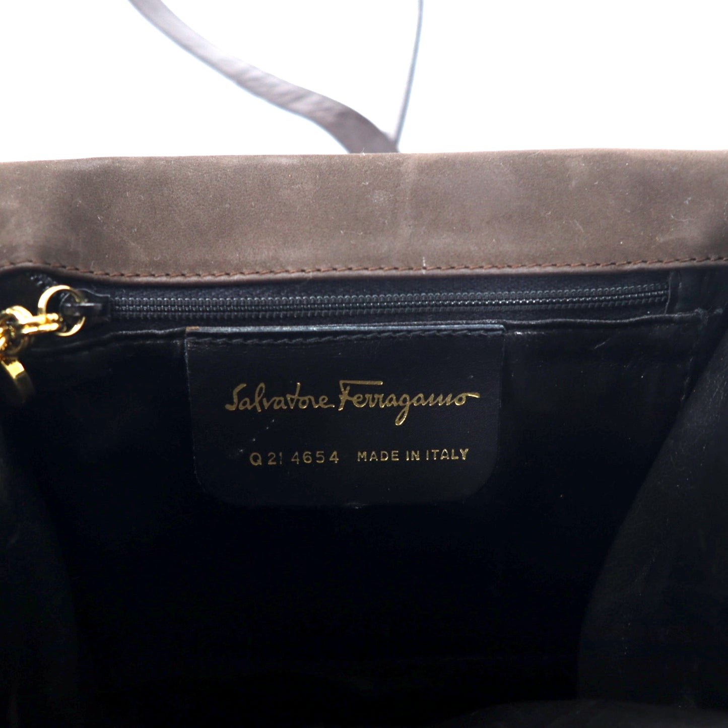 Salvatore Ferragamo リザード型押し 台形 チェーン  ショルダーバッグ ブラウン レザー Q 21 4654 イタリア製