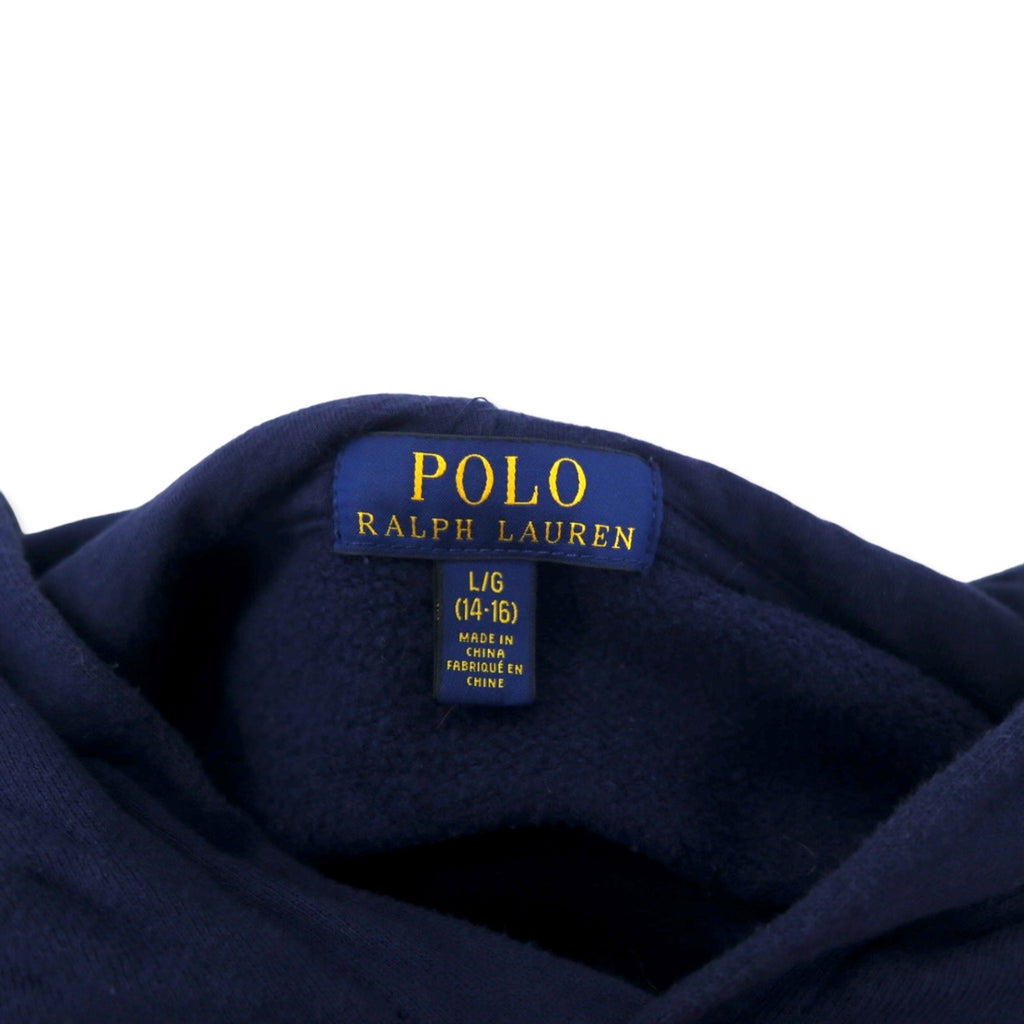 POLO RALPH LAUREN Logo Embroidered Pullover Hoodie L Navy Cotton Fleece Lining