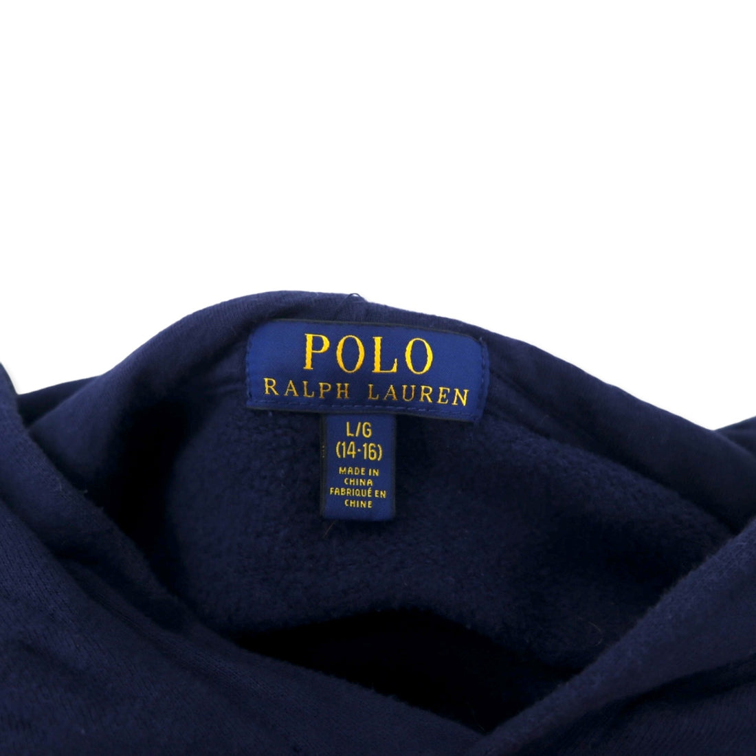 POLO RALPH LAUREN Logo Embroidered Pullover Hoodie L Navy Cotton Fleece Lining