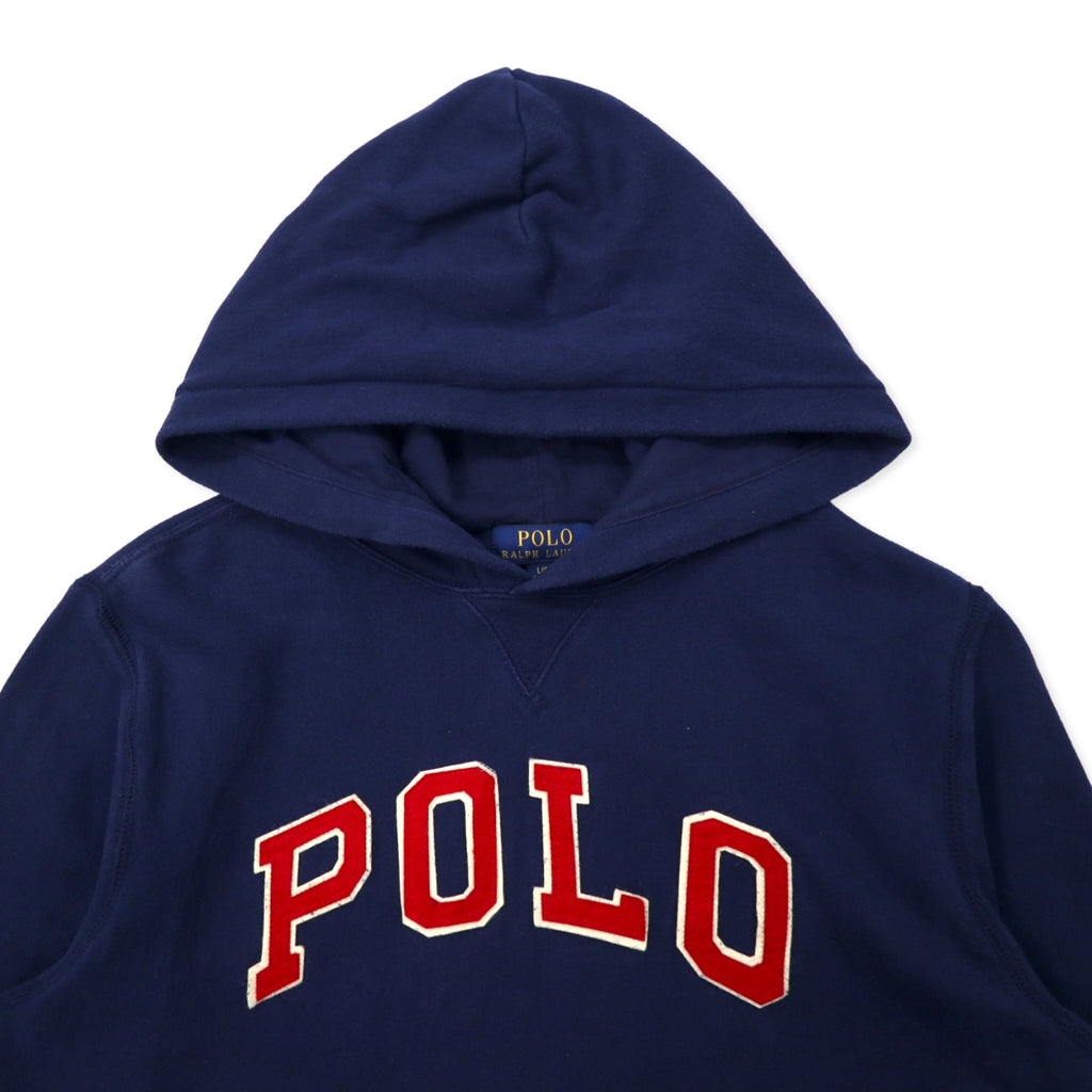POLO RALPH LAUREN Logo Embroidered Pullover Hoodie L Navy Cotton Fleece Lining
