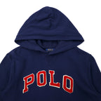 POLO RALPH LAUREN Logo Embroidered Pullover Hoodie L Navy Cotton Fleece Lining