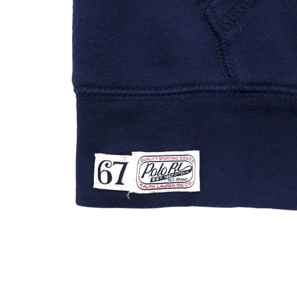 POLO RALPH LAUREN Logo Embroidered Pullover Hoodie L Navy Cotton Fleece Lining