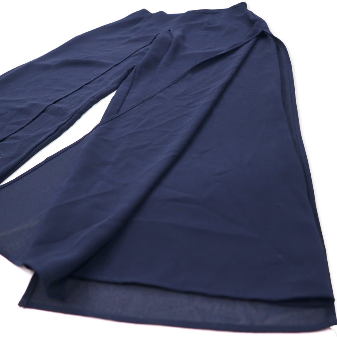Dressbarn Sheer Drape Wide Pants Size 12 Navy Polyester Slit Layered Made in USA