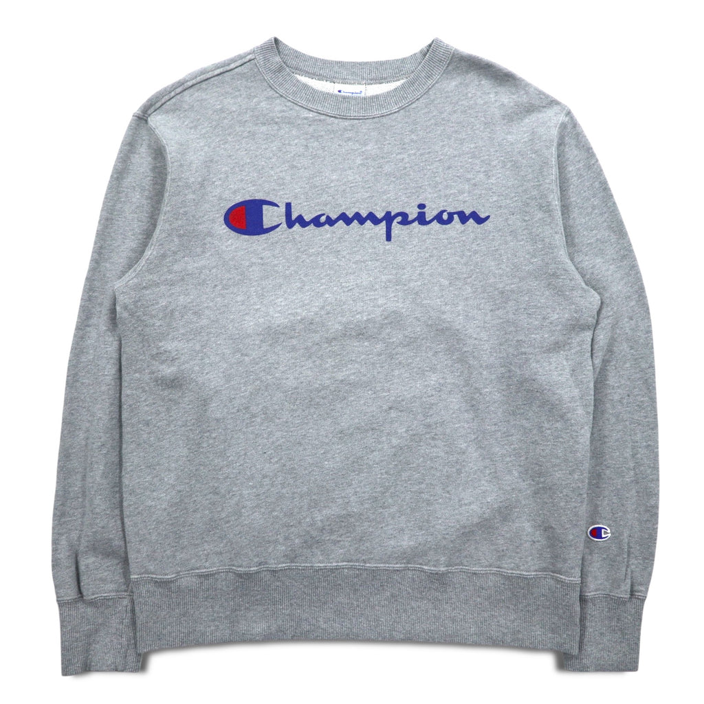 Champion Basic Crew Neck Sweatshirt L Grey Cotton Script Logo C3-H004
