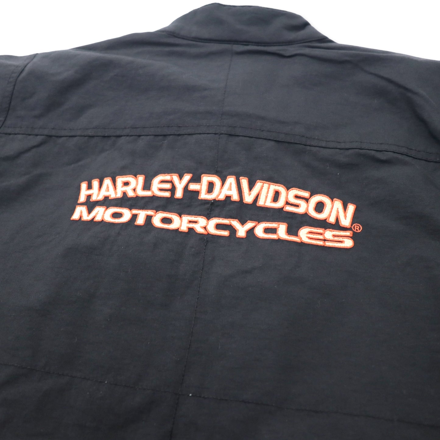 HARLEY DAVIDSON シングル ライダースジャケット M ブラック ナイロン サイドライン バックロゴ刺繍 メッシュライナー