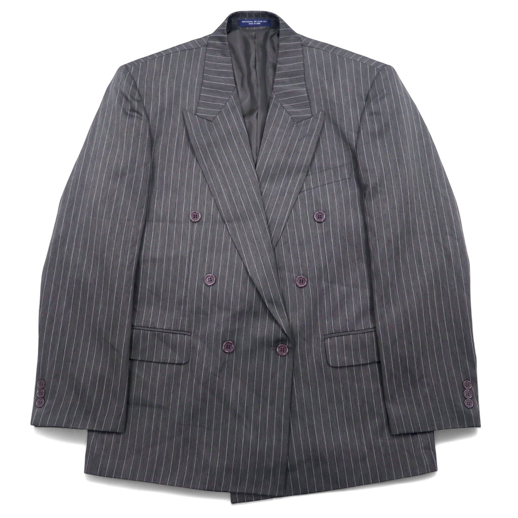 日本然リトテ-古着オンライン-John Blair ダブル テーラードジャケット XL グレー ストライプ ポリエステル-John Blair Double Tailored Jacket XL Gray Striped Polyester