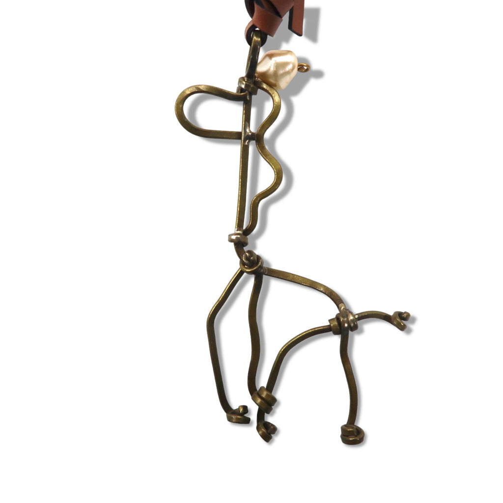 MARNI Keychain Charm Gold Brass Leather Giraffe Motif