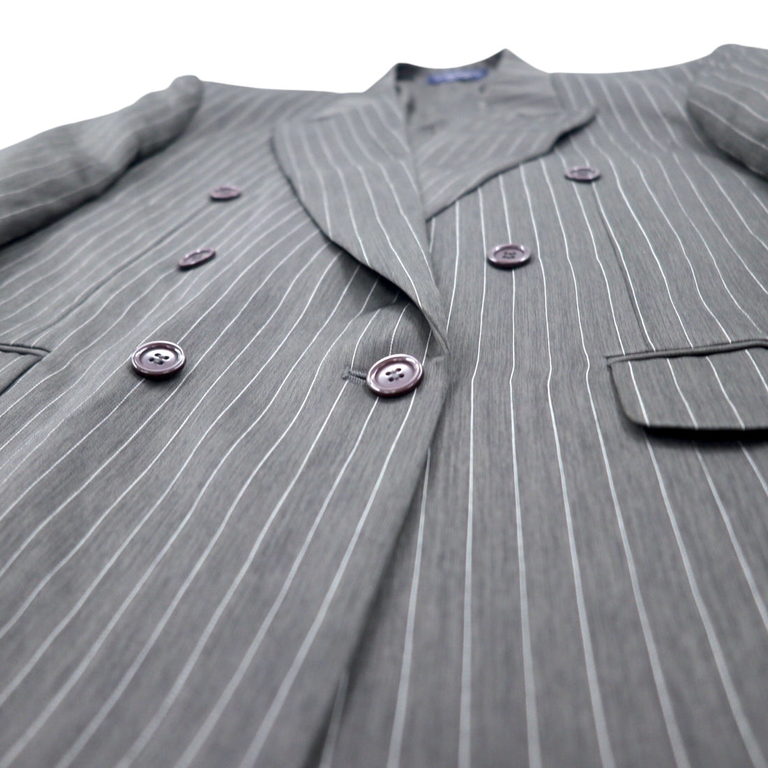 John Blair Double Breasted Tailored Jacket XL Grey Striped Polyester