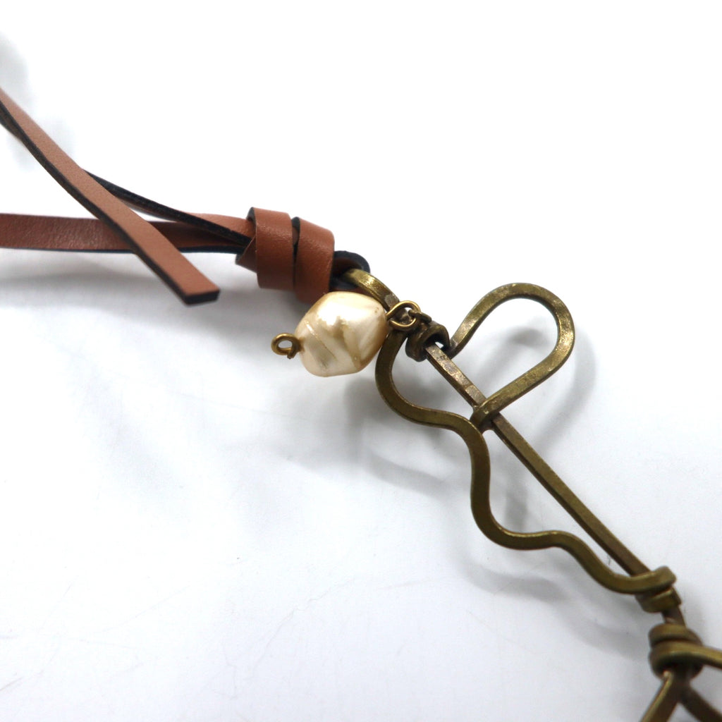 MARNI Keychain Charm Gold Brass Leather Giraffe Motif