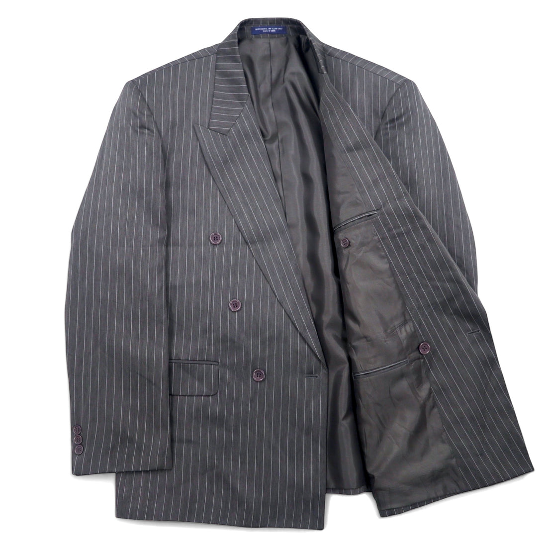 John Blair Double Breasted Tailored Jacket XL Grey Striped Polyester