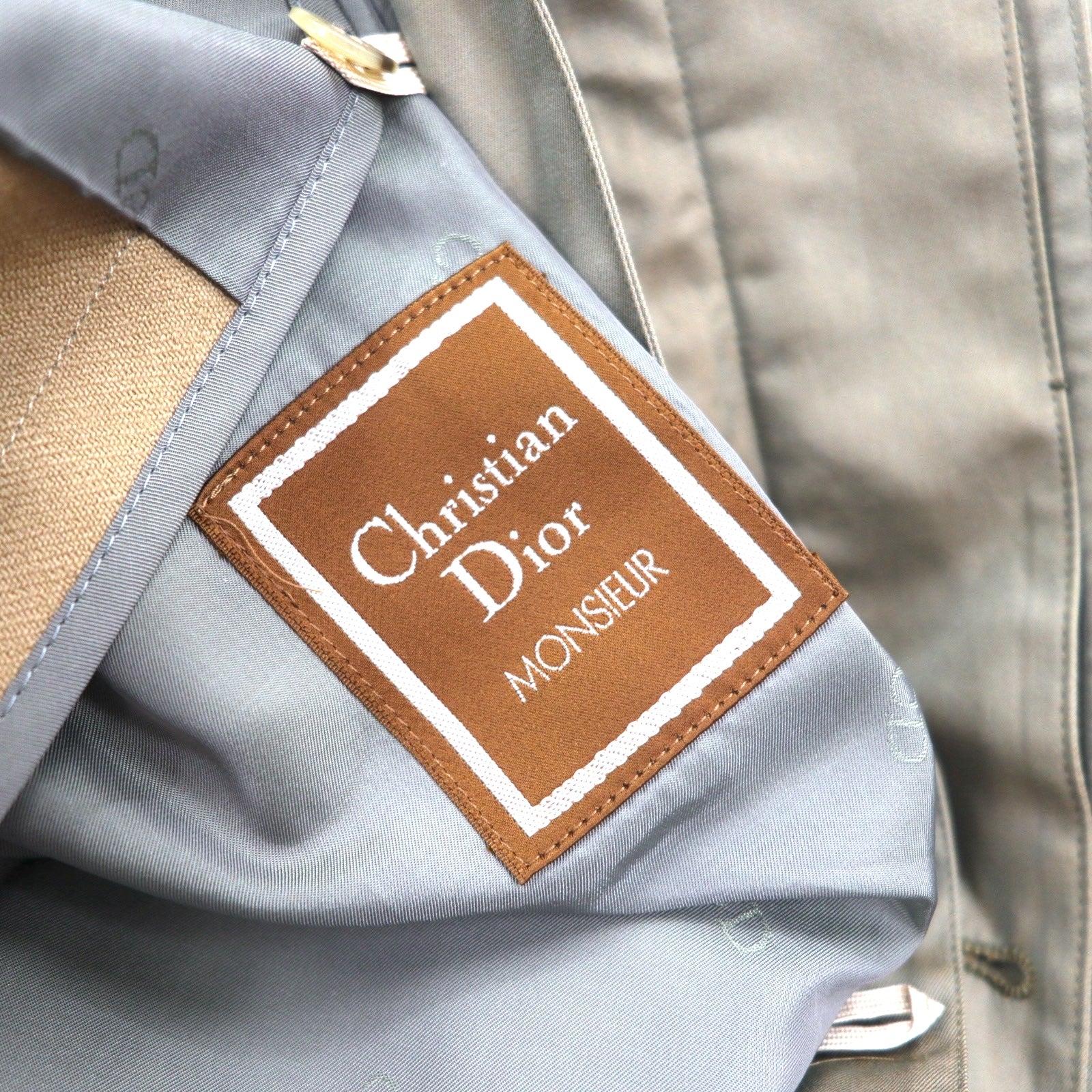 Christian Dior Old Balmacaan Coat Trench Coat L Khaki Iridescent Belted Hidden Front Removable Liner Made in Japan