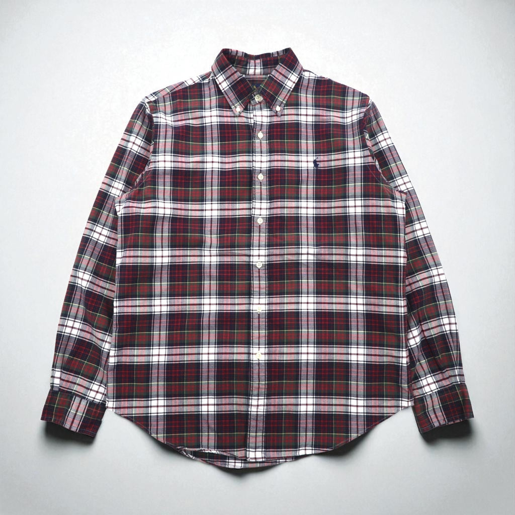 RALPH LAUREN flannel button-down shirt, size M, red check cotton with small pony embroidery