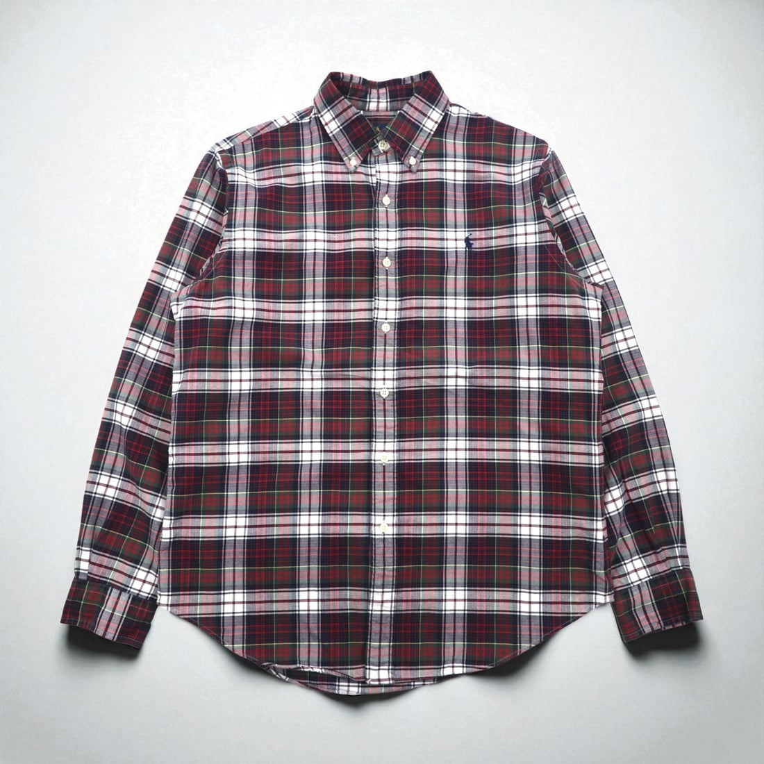 RALPH LAUREN flannel button-down shirt, size M, red check cotton with small pony embroidery