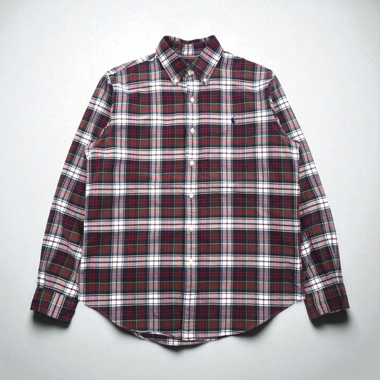RALPH LAUREN フランネル ボタンダウンシャツ M レッド チェック コットン スモールポニー刺繍