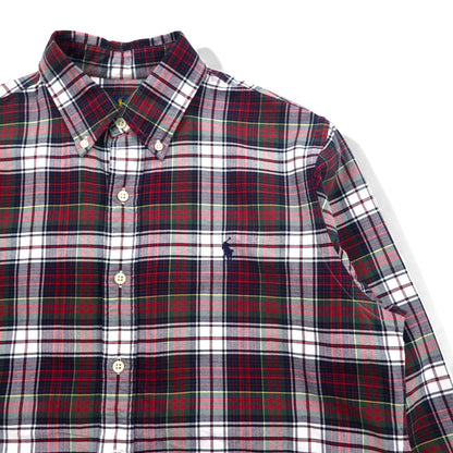 RALPH LAUREN フランネル ボタンダウンシャツ M レッド チェック コットン スモールポニー刺繍