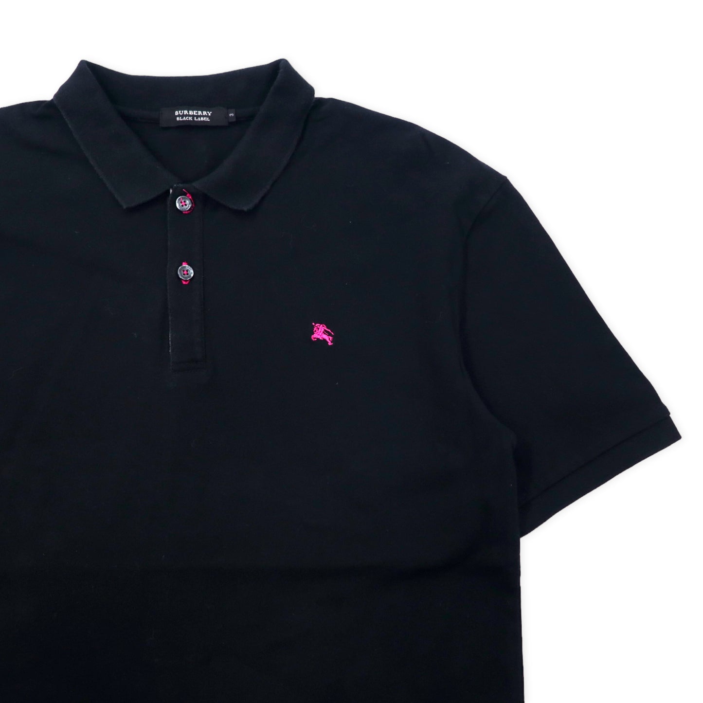 BURBERRY BLACK LABEL Polo Shirt 3 Black Cotton One Point Logo 