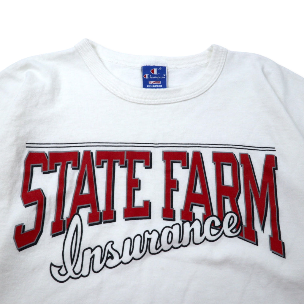 Champion USA Made 80s Printed T-Shirt XL White Cotton Embroidered Tag STATE FARM