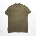 Polo by Ralph Lauren 90s Polo Shirt L Khaki Cotton Pique Small Pony Embroidery