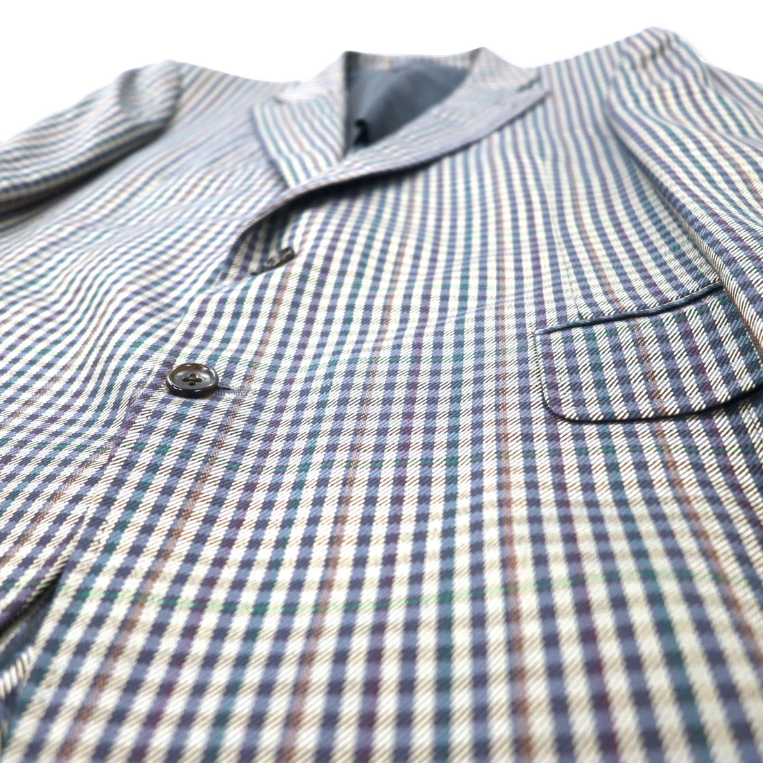 Burberrys Old 2B Tailored Jacket 98-88-175 AB6 Beige Navy Check Wool Silk Blend Made in Japan